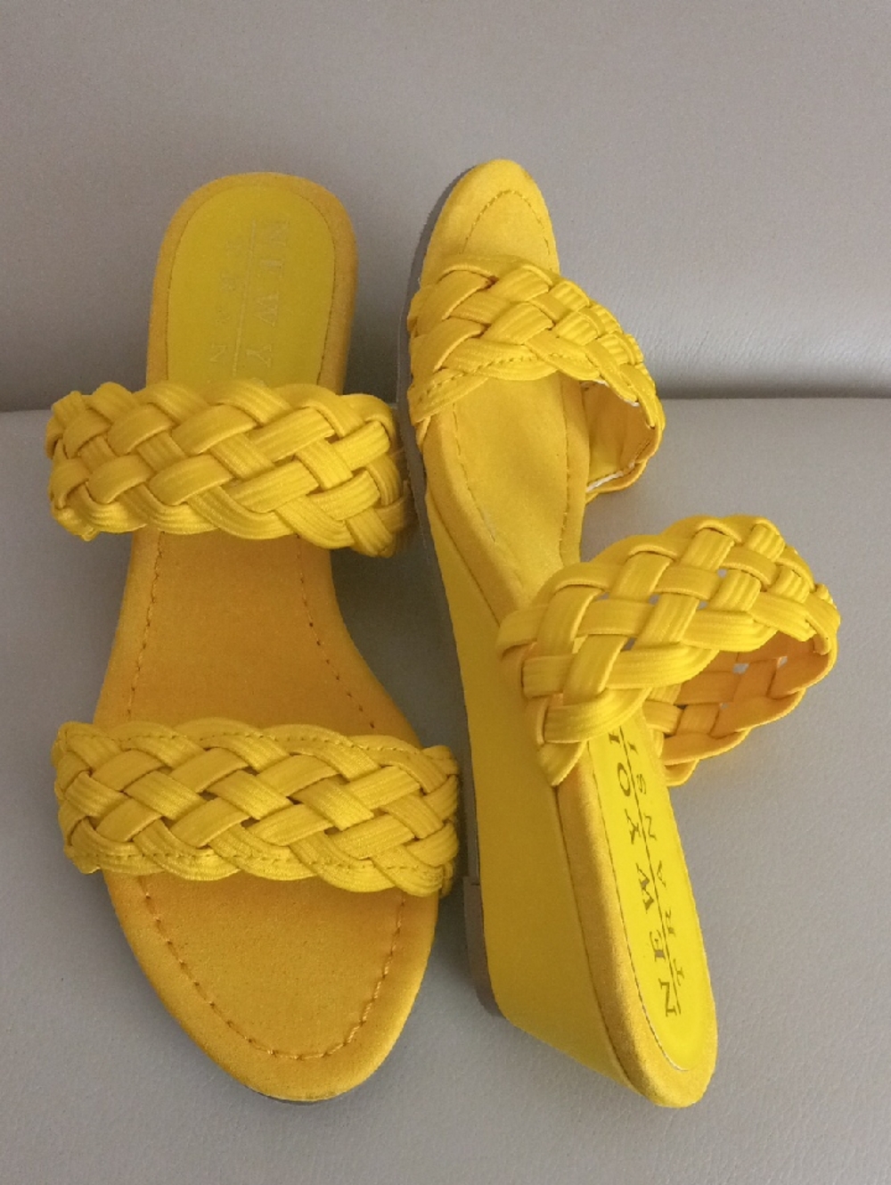 New York Transit Yellow Braided Double-Strap Slide Mules Size 7.5M